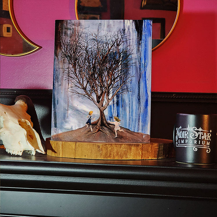 Kids Playing around Tree (Art Print on Metal)